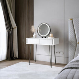 CARME Home Piper White Dressing Table With Zara Led Mirror - thumbnail 1