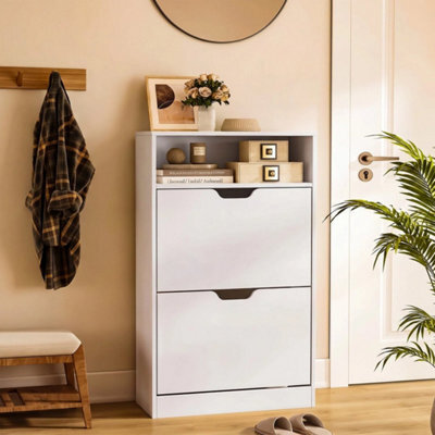 2 Drawer Shoe Cabinet With Shelf Slim Space Saving Storage - image 1