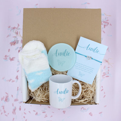 Auntie Butterfly Keepsake Bracelet & Mirror Blue Treat Box - image 1
