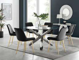 Furniturebox Uk Vogue Round Dining Table And 6 Black Pesaro Gold Leg Chairs - thumbnail 1