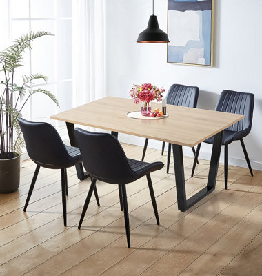 Hallowood Furniture Dudley Dinning Table 1.5M With 4 Black Bonded Leather Chairs - image 1