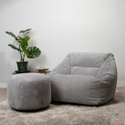 icon Natalia Large Beanbag And Round Footstool Corduroy Light Grey - thumbnail 1