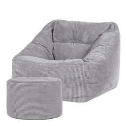 icon Natalia Large Beanbag And Round Footstool Corduroy Light Grey - thumbnail 3