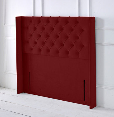 "Adore Designs Chesterfield Winged Plush Velvet 4Ft Small Double 50"" Floor Standing Headboard - Burgundy"