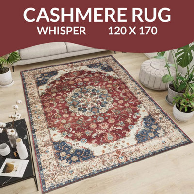 Ameha Cashmere Red Floral Rug Area Bedroom Carpet Study Room Rugs-(Whisper, 120X170 Cm) - image 1