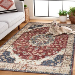 Ameha Cashmere Red Floral Rug Area Bedroom Carpet Study Room Rugs-(Whisper, 120X170 Cm) - thumbnail 3