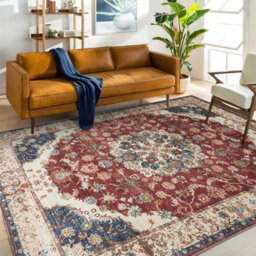 Ameha Cashmere Red Floral Rug Area Bedroom Carpet Study Room Rugs-(Whisper, 120X170 Cm) - thumbnail 2