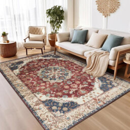 Ameha Cashmere Red Floral Rug Area Bedroom Carpet Study Room Rugs-(Whisper, 120X170 Cm) - thumbnail 4