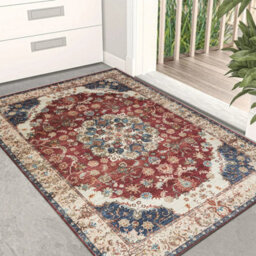 Ameha Cashmere Red Floral Rug Area Bedroom Carpet Study Room Rugs-(Whisper, 120X170 Cm) - thumbnail 8