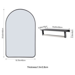 Living And Home Black Aluminum Alloy Arch Bathroom Mirror Hd Glass With Towel Bar Wall Vanity Mirror 40X60Cm - thumbnail 8
