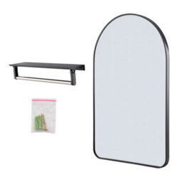 Living And Home Black Aluminum Alloy Arch Bathroom Mirror Hd Glass With Towel Bar Wall Vanity Mirror 40X60Cm - thumbnail 4