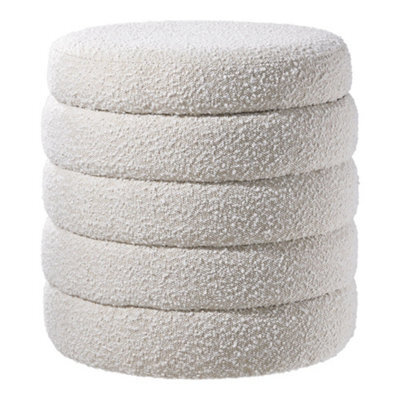 Thehotsale Beige Upholstered Round Storage Ottoman For Bedroom Living Room And Makeup Room - image 1