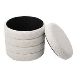 Thehotsale Beige Upholstered Round Storage Ottoman For Bedroom Living Room And Makeup Room - thumbnail 4