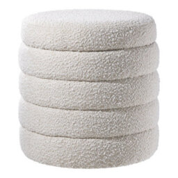 Thehotsale Beige Upholstered Round Storage Ottoman For Bedroom Living Room And Makeup Room - thumbnail 1