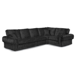 Furnishings For Less UK Chelsea Black Crushed Velvet Long 5 Seater Large Corner Sofa 3 Corner 1 Rolled Arms