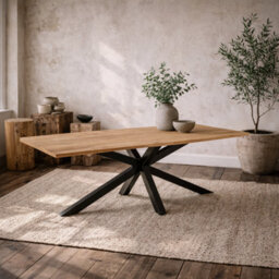 Wyld Haus Perth 220Cm Natural Oak Veneer Rectangular Dining Table With Black Metal Legs - thumbnail 1