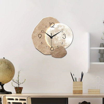 Silent Moon Design Wooden Wall Clock Quartz Movement - image 1