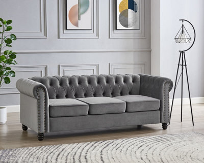 Home Detail Chester 3 Seater Sofa, Grey Velvet - image 1