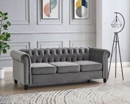 Home Detail Chester 3 Seater Sofa, Grey Velvet - thumbnail 1
