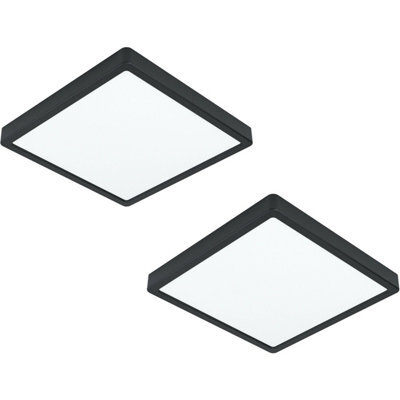 Set Of 2 Modern Black Flush Mount Ceiling Lights With White Plastic Shade - 20W Led - image 1