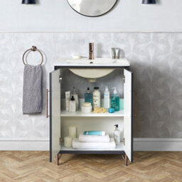 Homestylestore Anthracite 610mm Bathroom Vanity Unit With Basin And Aged Bronze T Bar Handle - thumbnail 2