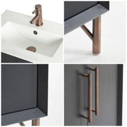 Homestylestore Anthracite 610mm Bathroom Vanity Unit With Basin And Aged Bronze T Bar Handle - thumbnail 3