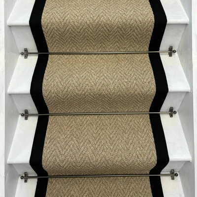 RainbowHome Andes Beige Stair Runner With 100% Black Cotton Border 55 650 - image 1