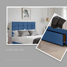 Blue Plush 5Ft King Size Bed With Matttress  2 Storage Drawers And 20 Inch Cubic Headboard - thumbnail 3