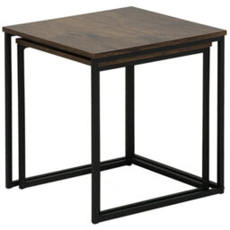 Beliani Industrial Nesting Coffee Tables Set Of 2 - Dark Brown Wood Veneer, Black Hairpin Legs, Square. - thumbnail 3