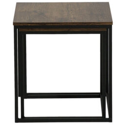 Beliani Industrial Nesting Coffee Tables Set Of 2 - Dark Brown Wood Veneer, Black Hairpin Legs, Square. - thumbnail 4