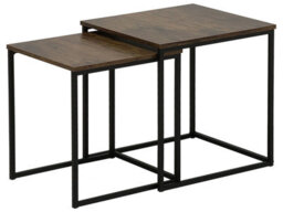 Beliani Industrial Nesting Coffee Tables Set Of 2 - Dark Brown Wood Veneer, Black Hairpin Legs, Square. - thumbnail 1