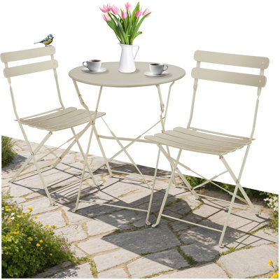 Tectake Garden Table And Chairs Frieda - 2 Seater, For Balconies, Patios & Terraces, Folding & Lightweight - Cream - image 1