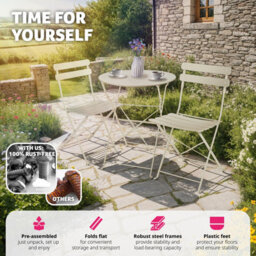 Tectake Garden Table And Chairs Frieda - 2 Seater, For Balconies, Patios & Terraces, Folding & Lightweight - Cream - thumbnail 3