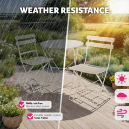 Tectake Garden Table And Chairs Frieda - 2 Seater, For Balconies, Patios & Terraces, Folding & Lightweight - Cream - thumbnail 9