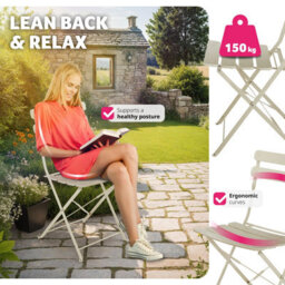 Tectake Garden Table And Chairs Frieda - 2 Seater, For Balconies, Patios & Terraces, Folding & Lightweight - Cream - thumbnail 8