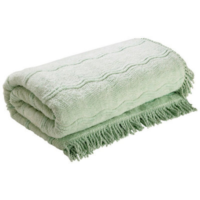 Mint Candlewick Bedspread - Soft & Lightweight 100% Cotton Bedding With Wave Design & Fringed Edges - Size Single, 135 X 200Cm - image 1