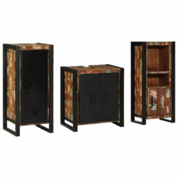 Berkfield Bathroom Furniture Set 3 Pcs Multicolour Solid Reclaimed Wood - thumbnail 9