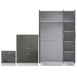 Reflect 3 Door Mirror Wardrobe, 5 Drawer Chest, 2 Drawer Bedside - Grey Gloss & Matt White - Modern Bedroom Furniture Set - thumbnail 6