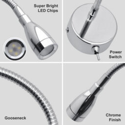 Long Life Lamps Company Led Indoor Bedside Reading Wall Light 2W 6000K Chrome H3145 - thumbnail 3