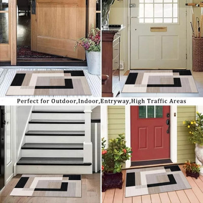 Ameha Milo Neutral Printed Rug Modern Bedroom Luxury Door Entrance Mat Geometric Style Durable Super Soft Non Slip Floor Rug (40 X 60Cm) - image 1