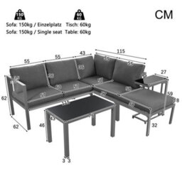Btm 4-5 Seater Grey Garden Lounge Sofa Set, Corner Design With Side & Coffee Table, All-Weather, Cushions Included - thumbnail 7