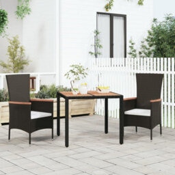 Walplus Garden Table With Wooden Top Black Poly Rattan&solid Wood Acacia - thumbnail 1