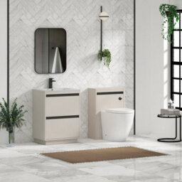Royal Bathrooms Orion 600mm Warm Taupe 2 Drawer Floor Standing Bathroom Vanity Unit With Carrara White Basin & Black Accent Trim - thumbnail 3