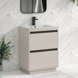 Royal Bathrooms Orion 600mm Warm Taupe 2 Drawer Floor Standing Bathroom Vanity Unit With Carrara White Basin & Black Accent Trim - thumbnail 6