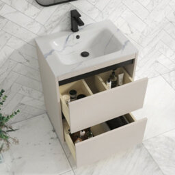 Royal Bathrooms Orion 600mm Warm Taupe 2 Drawer Floor Standing Bathroom Vanity Unit With Carrara White Basin & Black Accent Trim - thumbnail 4