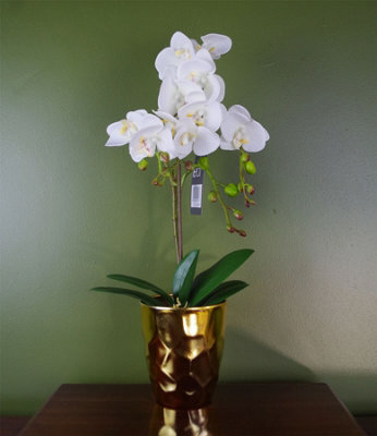 Leaf 54Cm Artificial Orchid Plant - White Gold Pot - image 1