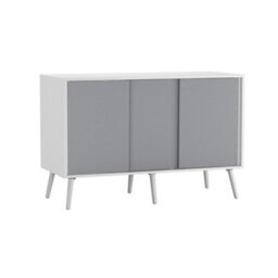 Urbn-Living Urbnliving 3-Door Sliding Cabinet Sideboard White Carcass With Grey Doors Storage Organiser Home Cupboard White Wooden Legs - thumbnail 1