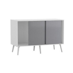 Urbn-Living Urbnliving 3-Door Sliding Cabinet Sideboard White Carcass With Grey Doors Storage Organiser Home Cupboard White Wooden Legs - thumbnail 5
