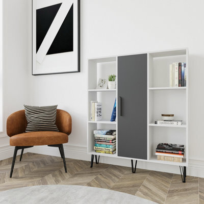 Decorotika Peoria 6 Shelves And A  Cabinet Bookcase White & Anthracite - image 1