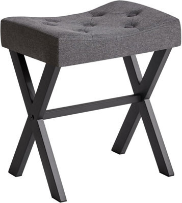 Oira U Shaped Linen Vanity Stool, X Leg Makeup Chair, Dark Gray Square Ottoman Seat Footrest Multi Use Small Side Table - image 1